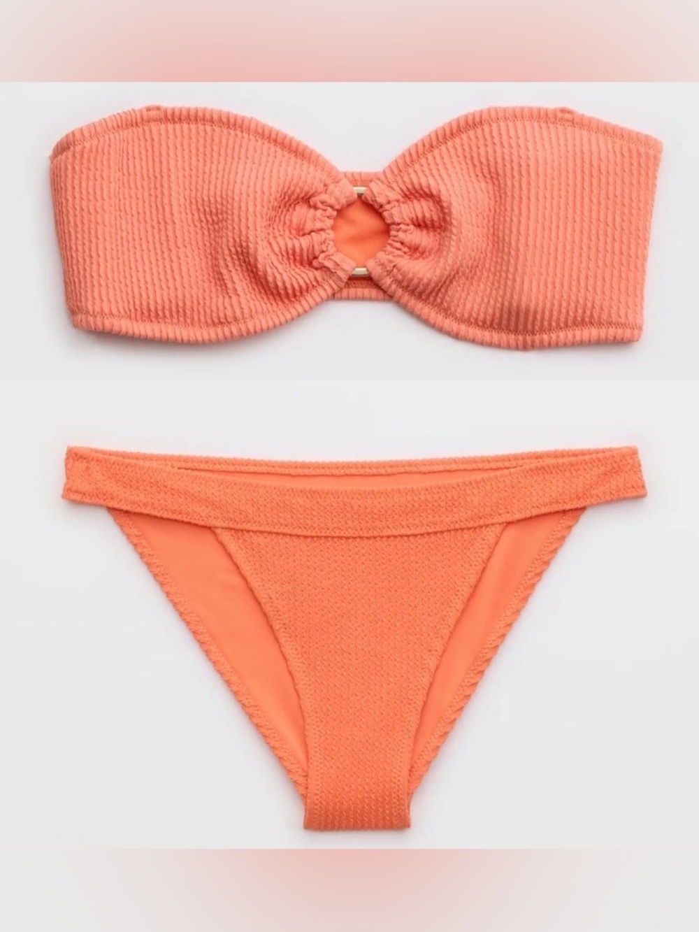 NWT Aerie FULL SET Crinkle Bandeau Top + Banded Cheeky Bottom Peach Picante - S